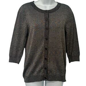 Modcloth Metallic Iridescent Rainbow Cardigan Black Grey Button Up Sweater Sz M